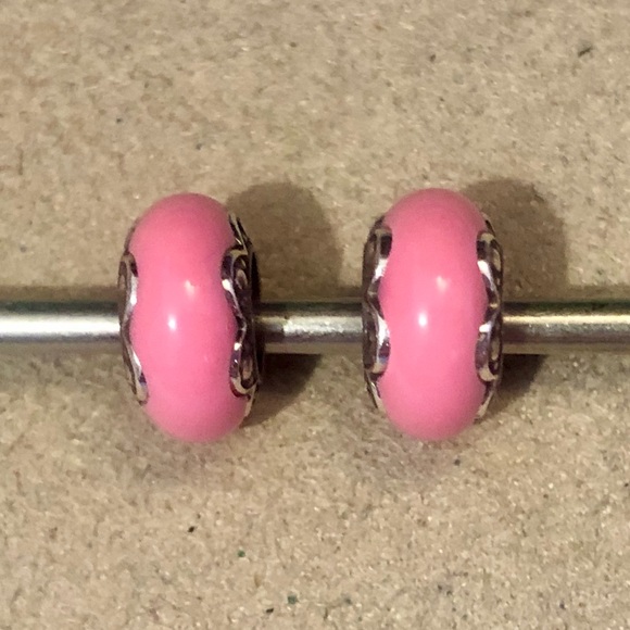 Brighton Jewelry - Two 🆕 Brighton Primavera spacers in pink: resin beads with silver edges NWOT